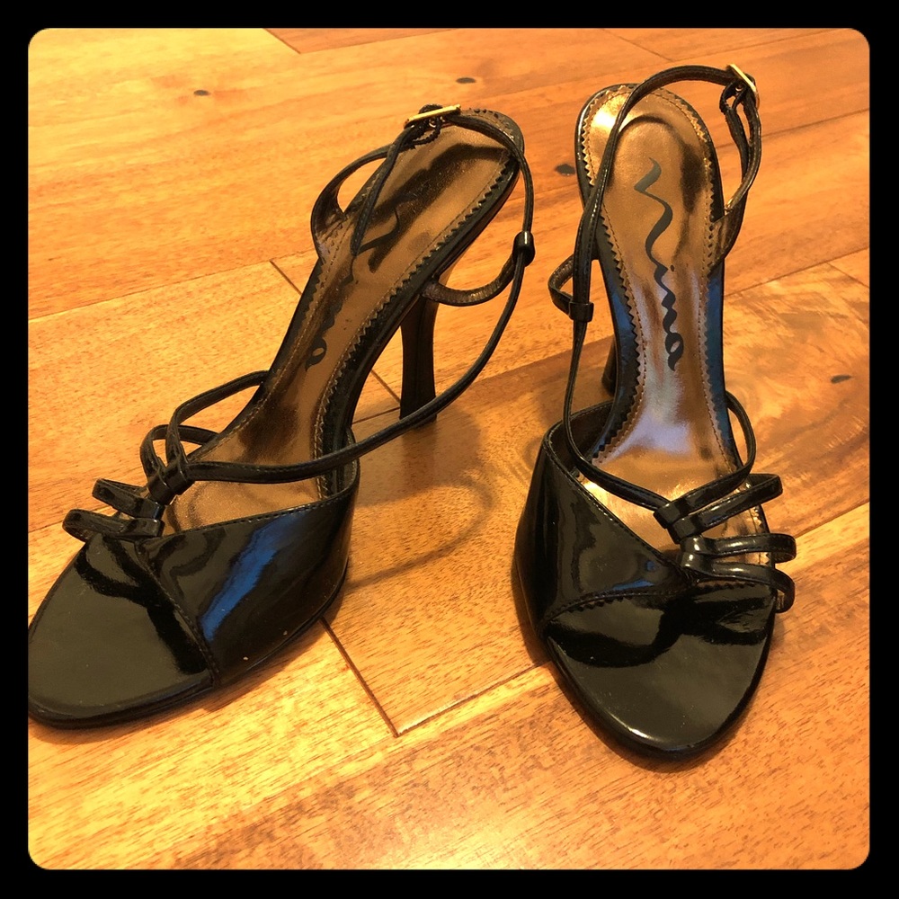 Black Patent Leather Strappy Heels
